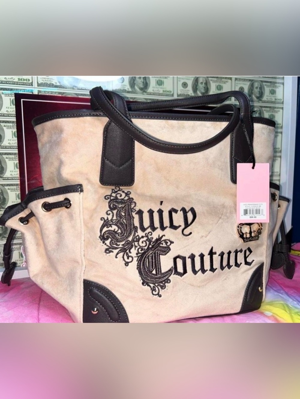 Juicy Couture Beige and Brown Logo Tote